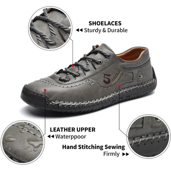 Alcubieree Men Grey Leather Casual Fashion Loafer Driving Rubber Sole Sneakers - Picture 3 of 8